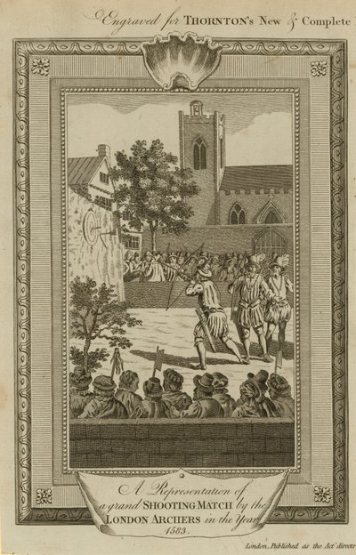 Een voorstelling van een groot schietwedstrijd door de Londense boogschutters in het jaar 1583 door English School