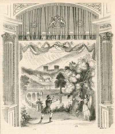 Een scène uit het toneelstuk King Arthur, Drury Lane Theatre, Londen door English School