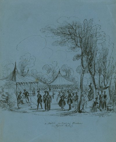 Een schets in Jenkins Gardens, Regents Park, Londen door English School