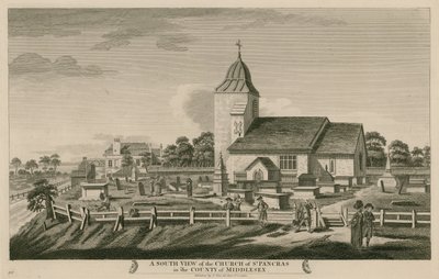 Een zuidelijk uitzicht op de Kerk van St Pancras, Londen, in het graafschap Middlesex door English School