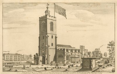 Een zuidwestelijk uitzicht op de St. Dunstanskerk in Stepney, Londen door English School