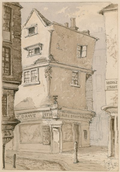Een straathoek in Cloth Fair, Smithfield, Londen, 1881 door English School