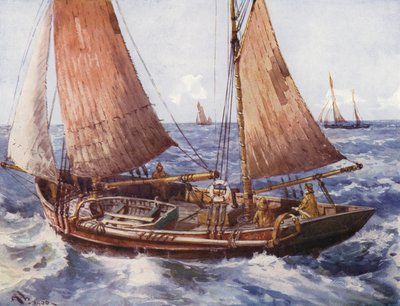 Een trawler op zee door English School