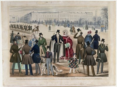 Een uitzicht in Regents Park, Londen, met wintermode in 1840 en 1841, uitgegeven door B.Read & Co, 1840 door English School