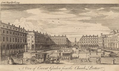 Een uitzicht op Covent Garden, Londen, vanaf het kerkportiek door English School