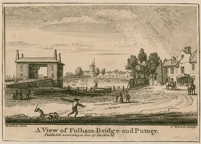 Een uitzicht op Fulham Bridge en Putney door English School