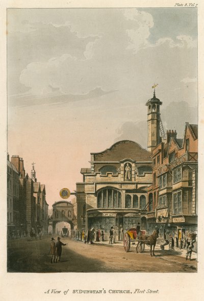 Een uitzicht op St Dunstans Kerk, Fleet Street, Londen door English School