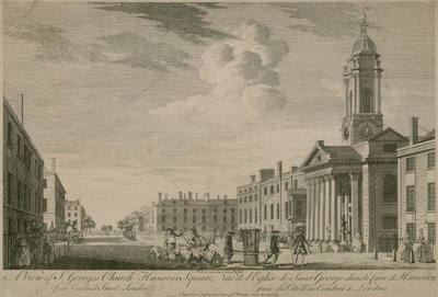 Een uitzicht op St Georges Church, Hanover Square, vanaf Conduit Street, Londen door English School