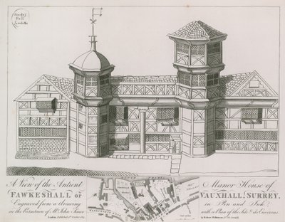 Een uitzicht op het oude landhuis van Fawkeshall of Vauxhall door English School