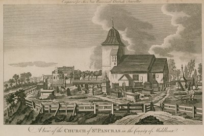 Een uitzicht op de Kerk van St Pancras, Londen, in het graafschap Middlesex door English School