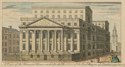 Een uitzicht op het Mansion House, gebouwd voor de residentie van de Lord Mayors van Londen door English School