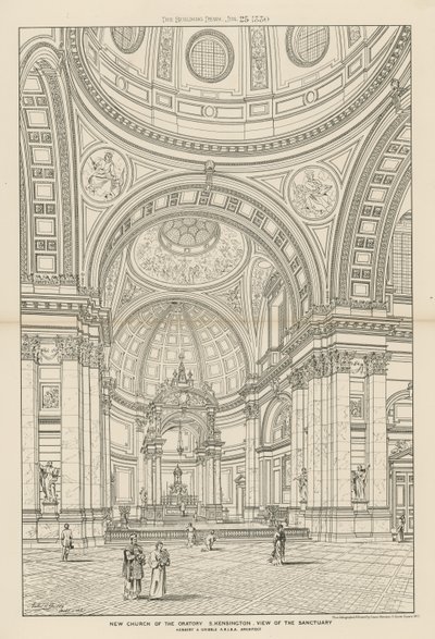 Een uitzicht op het heiligdom in de nieuwe kerk van het Oratorium door English School