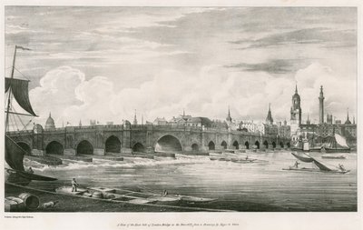 Een uitzicht op de oostkant van de Londense Brug in het jaar 1827 door English School