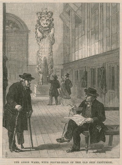 Een bezoek aan Greenwich Hospital; De Anson Ward, met boegbeeld van het oude schip Centurion door English School