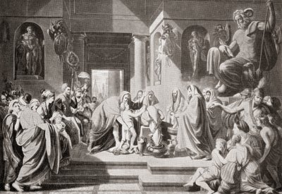 Een jonge Hannibal, bevolen door zijn vader Hamilcar Barca, om eeuwige vijandschap tegen Rome te zweren, uit Hutchinson
