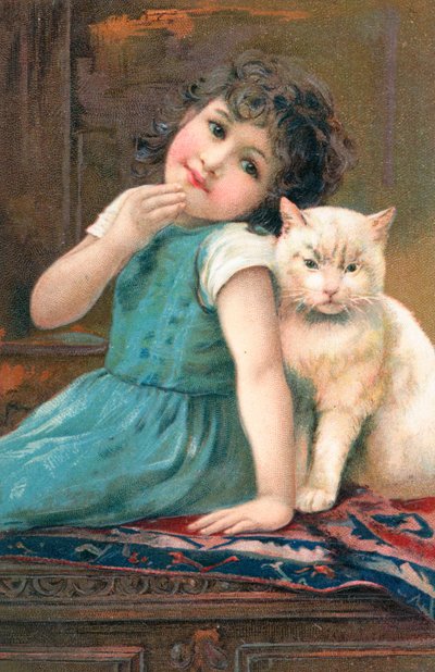 Een jong meisje poseert met een kat door English School