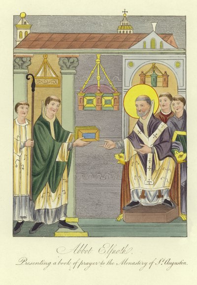 Abt Elfnoth presenteert een gebedenboek aan het klooster van St. Augustinus door English School