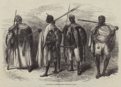 Abyssinische krijgers (gravure) door English School