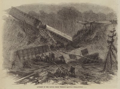 Ongeluk op de Canada Great Western Railway, nabij Dundas (gravure) door English School