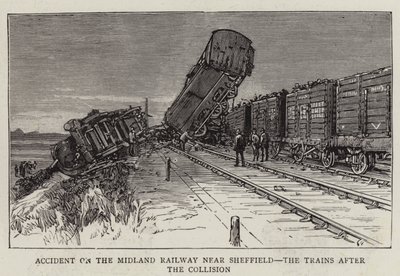 Ongeluk op de Midland Railway nabij Sheffield, de treinen na de botsing (gravure) door English School