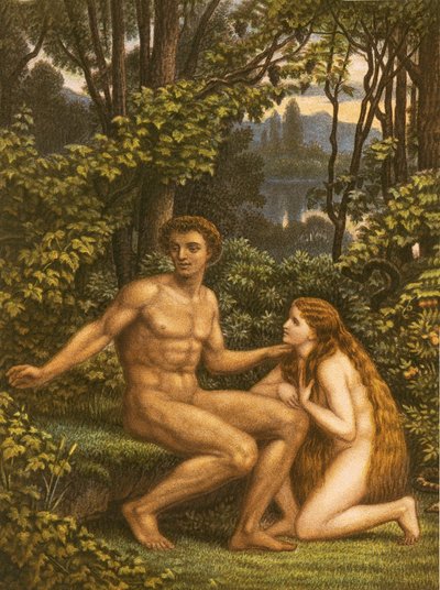 Adam en Eva, met Eva die haar gehoorzaamheid toont door English School
