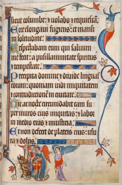 Add. 42130, f.101, Psalm 54, Aartsengelen vechten tegen de duivel, uit 