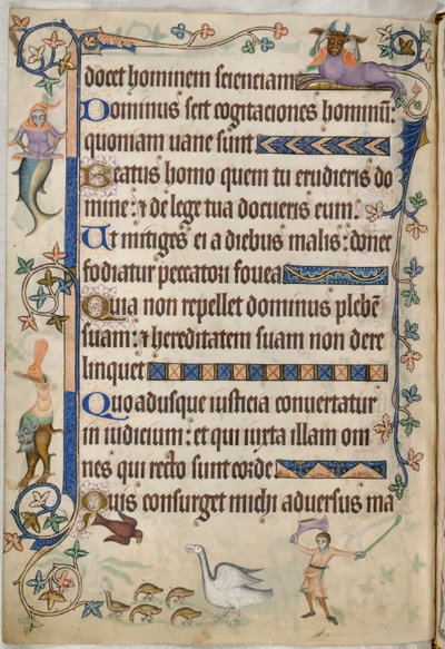 Add. 42130, f.169v, Psalm 93, Ganzen met kuikens, uit 