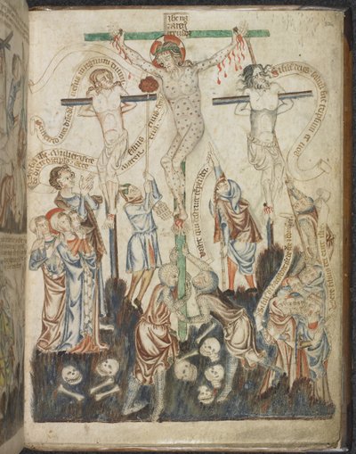 Add. 47682, f.32, De Kruisiging, uit Holkham Bijbel Prentenboek, c.1320-30 door English School