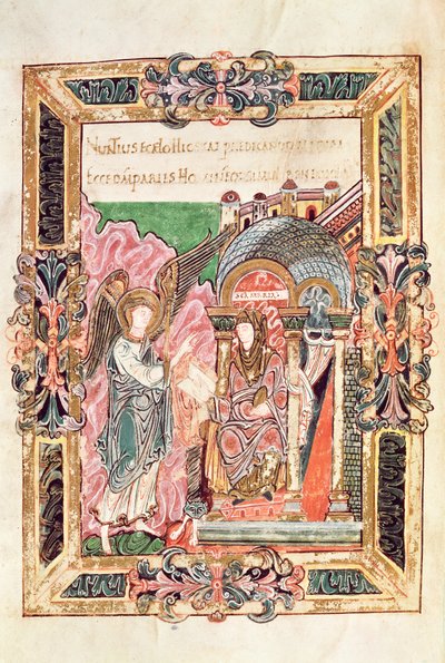 Aankondiging, uit het Benedictional van St. Aethelwold, Winchester door English School