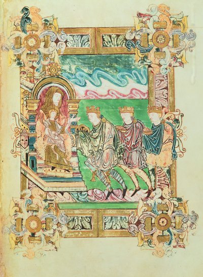 Aanbidding der Wijzen, uit het Benedictional van St. Aethelwold, Winchester door English School