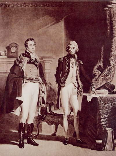Admiraal Nelson (1758-1805) met kolonel Sir Arthur Wellesley (1769-1852) hertog van Wellington door English School