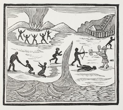 Aankomst van Vrijdag, illustratie uit Chap-books van de achttiende eeuw door John Ashton, uitgegeven 1882 door English School