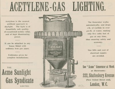Advertentie voor Acetyleen-Gasverlichting door English School