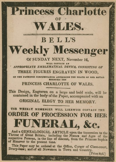 Advertentie voor Bells Weekly Messenger van zondag 16 november 1817 door English School