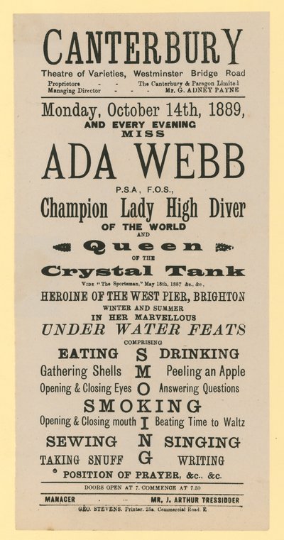 Advertentie voor Canterbury Theater of Varieties, Westminster Bridge Road, Londen door English School