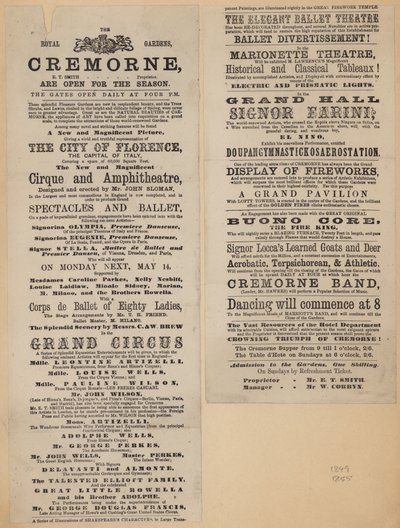 Advertentie voor Cremorne Gardens, Londen door English School