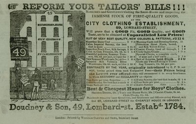 Advertentie voor Doudney & Son, City Clothing Establishment, 49 Lombard Street, Londen door English School