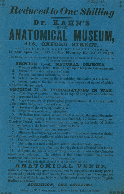 Advertentie voor Dr Khans Grant Anatomisch Museum door English School