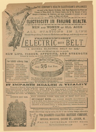 Advertentie voor Elektrische Lichaamsriem door English School