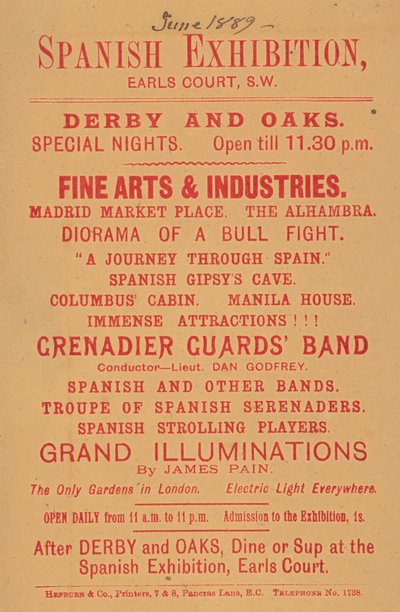Advertentie voor Spaanse Tentoonstelling, Earls Court door English School