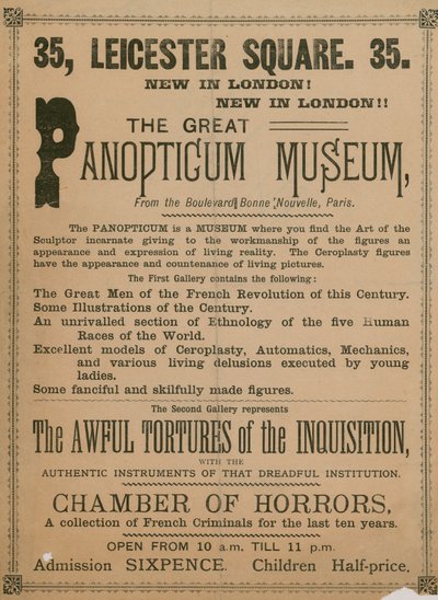 Advertentie voor The Great Panopticum Museum, 35 Leicester Square, Londen, 1854 door English School