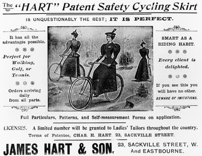 Advertentie voor de Hart Patent Safety Cycling Skirt, c.1897 door English School