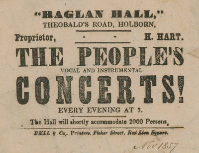 Advertentie voor The Peoples Vocal and Instrumental Concerts, Raglan Hall door English School
