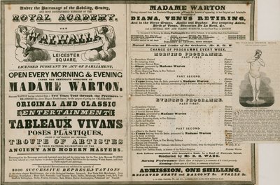 Advertentie voor The Walhalla, Leicester Square, onder leiding van Madame Warton door English School