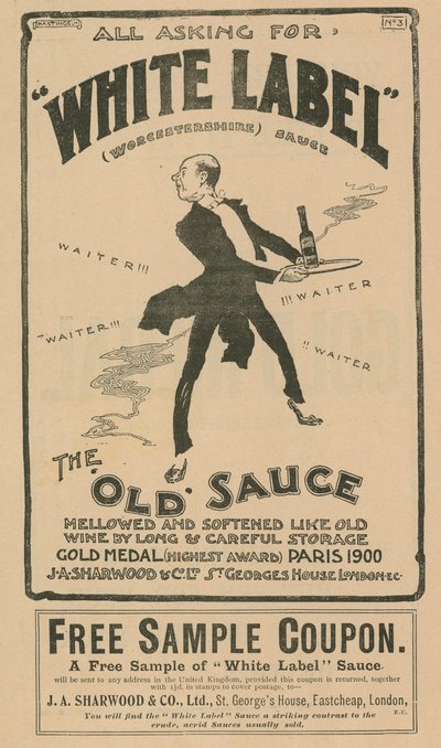 Advertentie voor White Label Worcestershire saus door English School