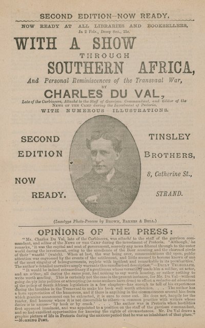 Advertentie voor Met een Show door Zuidelijk Afrika door Charles Du Val door English School