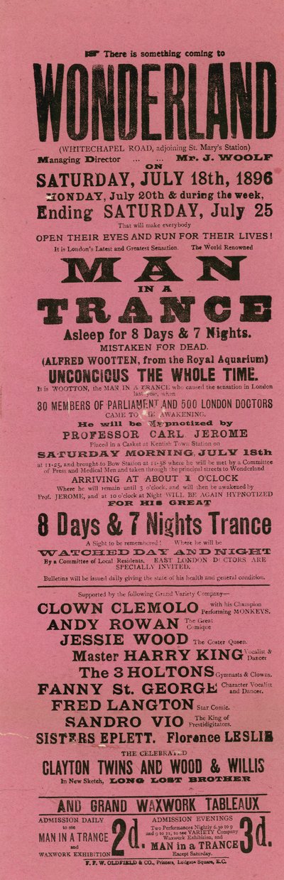 Advertentie voor Wonderland, Whitechapel Road, Londen door English School