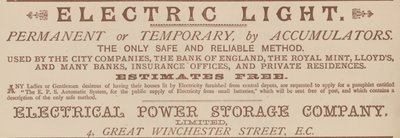 Advertentie voor de Electrical Power Storage Company door English School