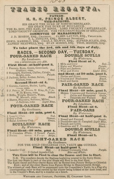 Advertentie voor de Thames Regatta, 1843 door English School