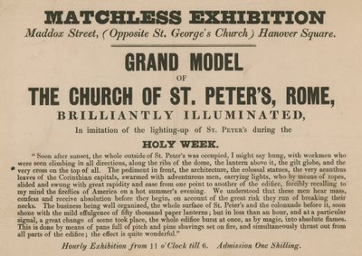Advertentie voor de tentoonstelling van een model van de Kerk van St. Pieter, Rome door English School